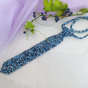 Beaded Dark Blue Necktie: Unisex Jeans & Blazer Accessory