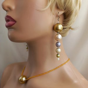 Iridescent Ball Drop Earrings and Choker Set: Handmade Statement Jewelry
