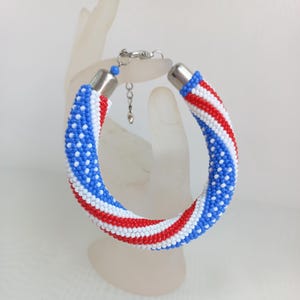 Handmade Beaded American Flag Bracelet: Patriotic USA Jewelry