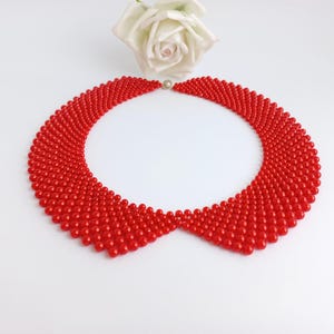 Red Pearl Collar Necklace: Handmade Beaded Jewelry