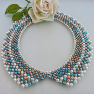 Detachable Women&#39;s/Girls Collar, Beaded Collar Necklace, Pearl Shirt Collar, Blue Collar Necklace, Pointed Collar, Modern Removable Collars