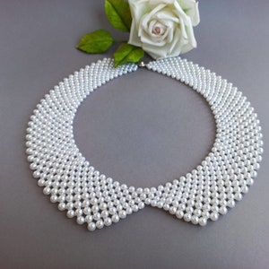 Jewelry Collar, Vintage Collar Necklace, Beaded Necklace, Bead Collar Necklace, White Collar Necklace, Bead White Collar, Pearl Shirt Collar