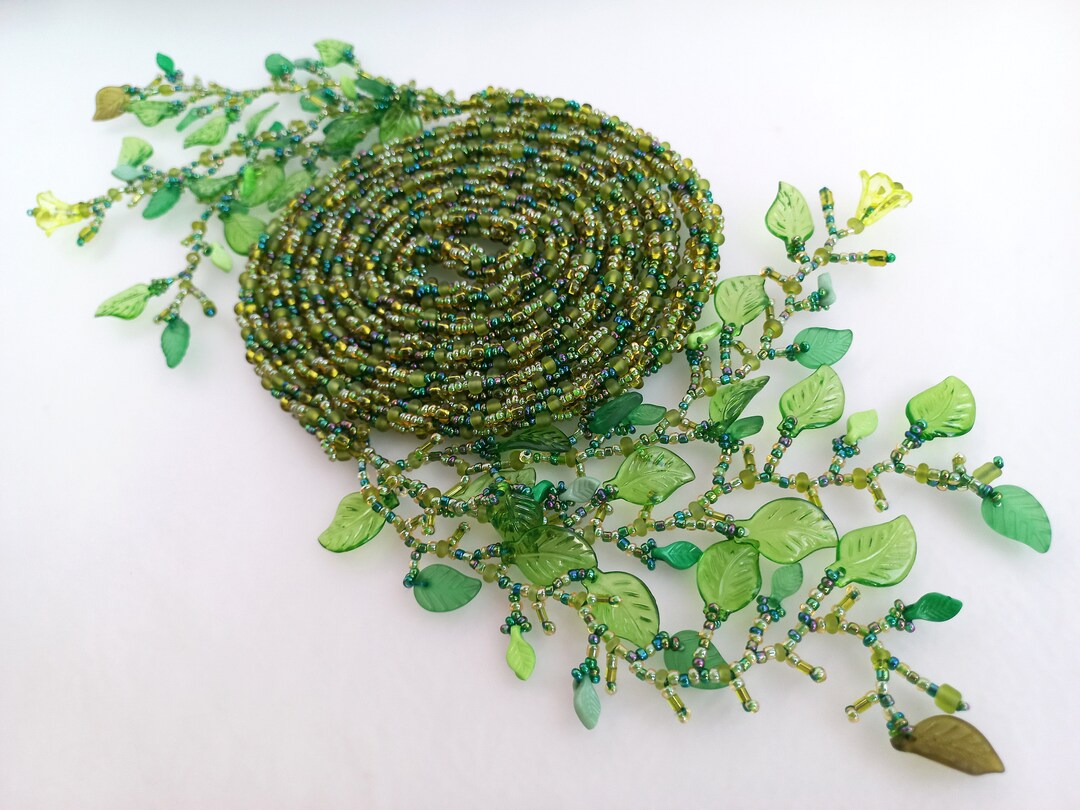 Lariat Y Necklaces Beaded Necklace Crochet Emerald Green Etsy