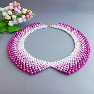 Handmade Lilac Pearl Collar Necklace: Detachable Beaded Collar