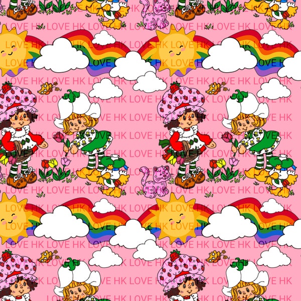 Digital Paper Strawberry Girl Rainbow Sunny FriendSeamless Pattern File Design for Fabric Design Printing