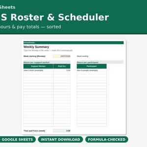 NDIS-schema och kalkylblad för personal | Skiftplanerare och timspårare för supportarbetare | Excel + Google Sheets