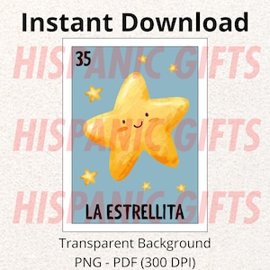 La Estrellita Loteria Kids PNG PDF - Loteria Mexicana for Kids Digital Prints - Digital File