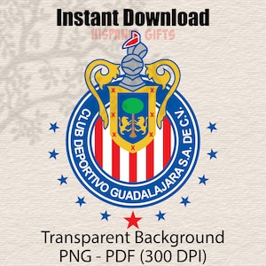 Puede incluir: Un logo rojo, blanco y azul para el Club Deportivo Guadalajara, un equipo de fútbol profesional mexicano. El logo presenta un escudo con un fondo a rayas rojas y blancas, un árbol verde y dos leones. El texto "CLUB DEPORTIVO GUADALAJARA S.A. DE C.V." está escrito alrededor del escudo.