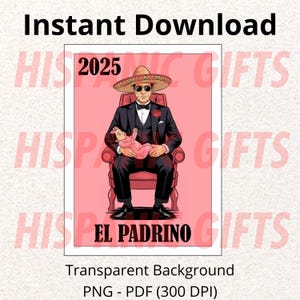 El Padrino Loteria 2025 PNG PDF - Hispanic Baptism Gift and Decoration - Digital File