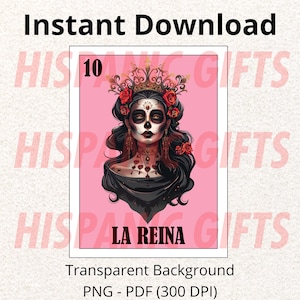 La Reina Loteria PNG PDF - Loteria Mexicana Digital Prints - Digital File
