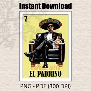El Padrino Loteria PNG PDF - Prezent i dekoracja na chrzest hiszpański - Plik cyfrowy