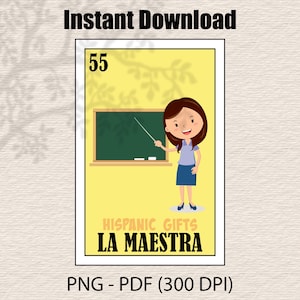 Tarjeta de lotería La Maestra PNG PDF - Impresiones de lotería mexicana - Archivo digital