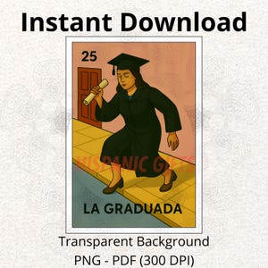 Lotería de la Graduada 2025 PNG PDF - Regalo y decoración de graduación hispana - Archivo digital
