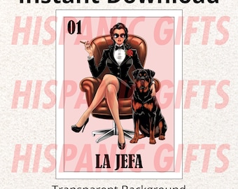 La Jefa Rottweiler PNG PDF - Loteria Mexicana parodie Impressions numériques - Fichier numérique
