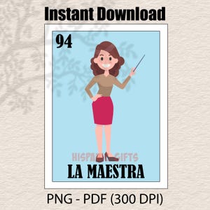 Tarjeta de lotería La Maestra PNG PDF - Impresiones de lotería mexicana - Archivo digital