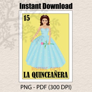 La Quinceañera PNG PDF Loteria Card - Loteria Mexicana Prints - Archivo Digital