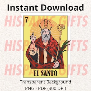 El Santo Loteria PNG PDF Christian Design - Loteria Mexicana Digital Prints - Digital File