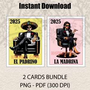 Propuesta de Padrino y Madrina 2025 Lotería PNG PDF - Regalo y decoración de bautizo hispano - Paquete de archivos digitales