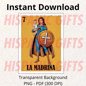 La Madrina Loteria PNG PDF Superhero Version - Hispanic Baptism Gift and Decoration - Digital File