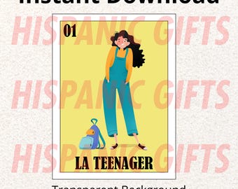 La Teenager PNG PDF - Loteria Mexicana Parodie Impressions numériques - Fichier numérique