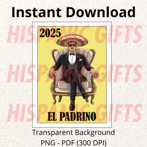 El Padrino Loteria 2025 PNG PDF - Hispanic Baptism Gift and Decoration - Digital File