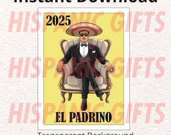 El Padrino Loteria 2025 PNG PDF - Hispanic Baptism Gift and Decoration - Digital File