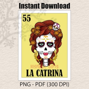 La Catrina Loteria PNG PDF - Loteria Mexicana Digital Prints - Digital File