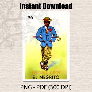 El Negrito Loteria PNG PDF-Loteria Mexicana wydruki cyfrowe-plik cyfrowy