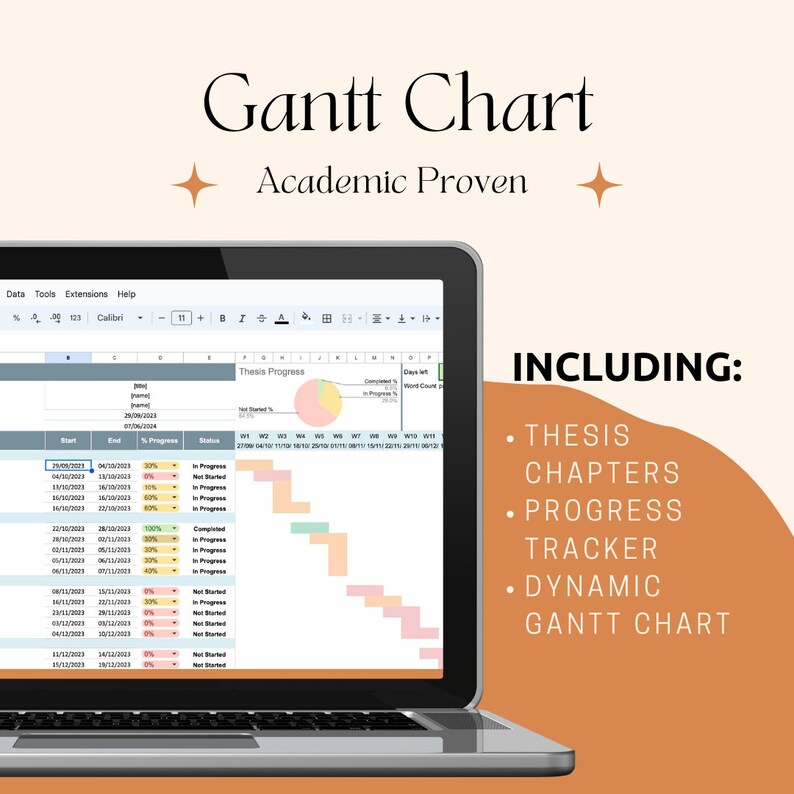 Thesis Planner Excel and Google Sheets Template/ Digital Download