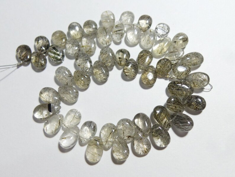 9 Strand Size 9x7-12x7 MM Ceylon Black Rutile For jewelry Making. Natural Ceylon Black Rutile Smooth Shaded Pear Shape Briolettes