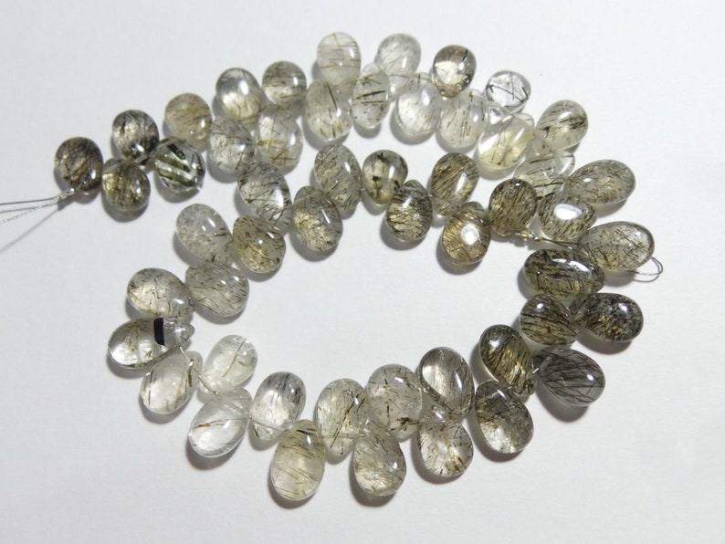9 Strand Size 9x7-12x7 MM Ceylon Black Rutile For jewelry Making. Natural Ceylon Black Rutile Smooth Shaded Pear Shape Briolettes