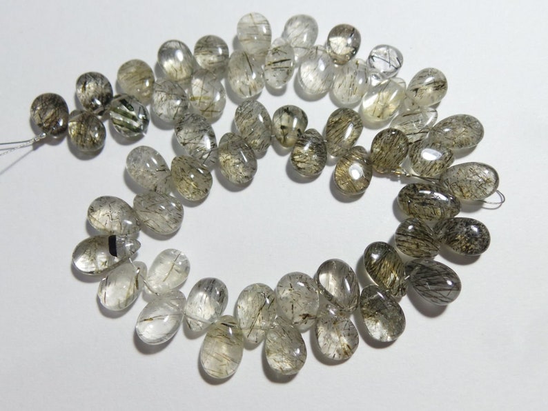 9 Strand Size 9x7-12x7 MM Ceylon Black Rutile For jewelry Making. Natural Ceylon Black Rutile Smooth Shaded Pear Shape Briolettes