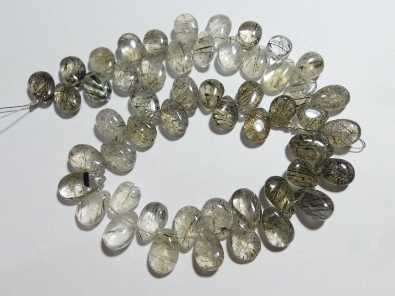 9 Strand Size 9x7-12x7 MM Ceylon Black Rutile For jewelry Making. Natural Ceylon Black Rutile Smooth Shaded Pear Shape Briolettes