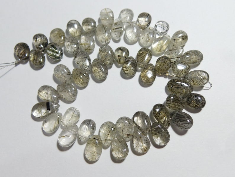 9 Strand Size 9x7-12x7 MM Ceylon Black Rutile For jewelry Making. Natural Ceylon Black Rutile Smooth Shaded Pear Shape Briolettes
