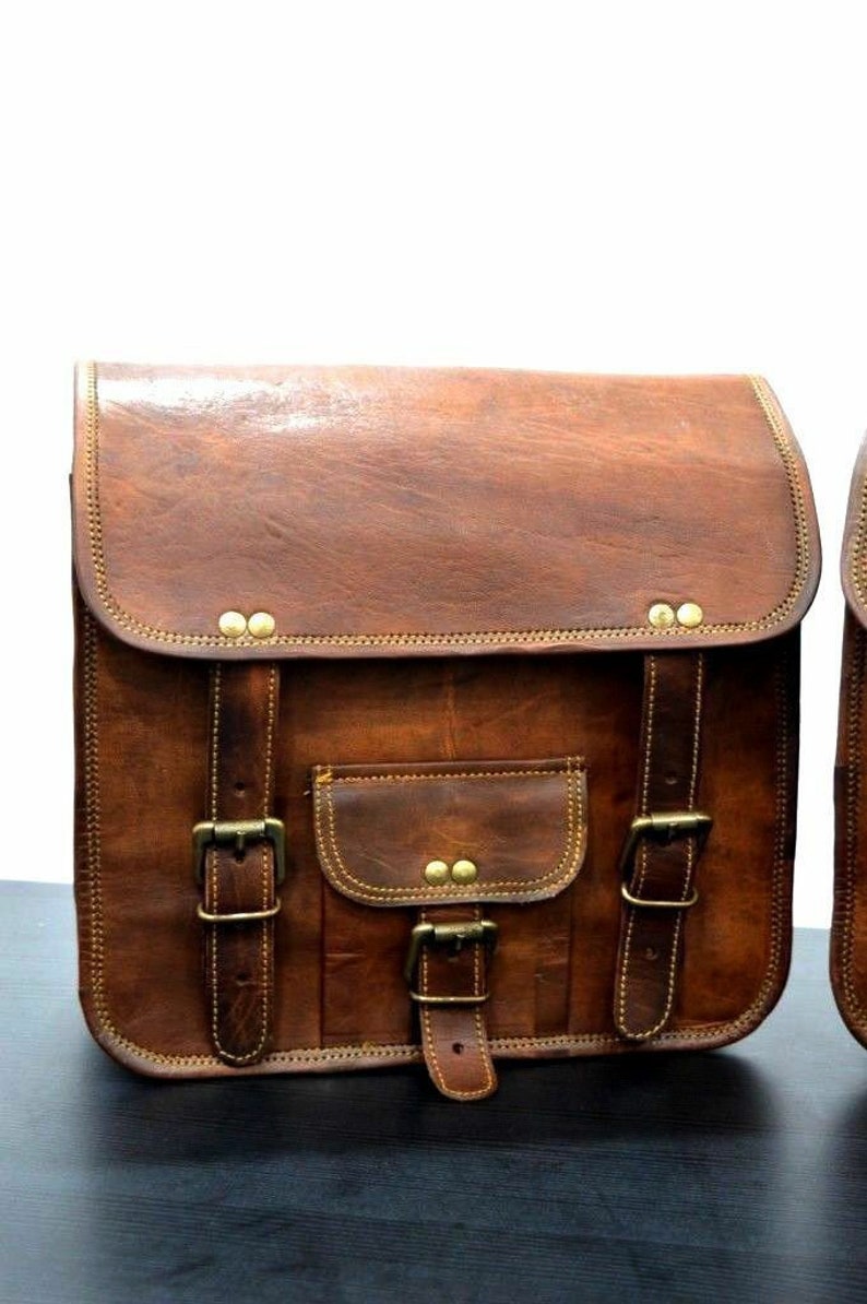 2 Side Motorcycle brown bag Leather Pouch 2 bags Saddle Bag goat leather bag