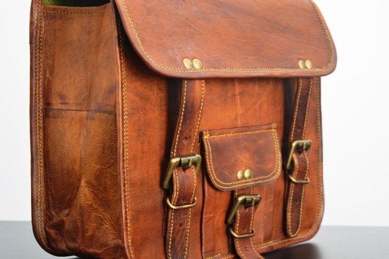 2 Side Motorcycle brown bag Leather Pouch 2 bags Saddle Bag goat leather bag