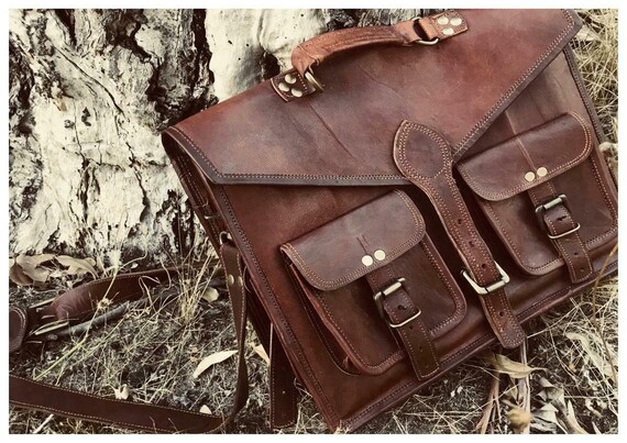 Real genuine leather Vintage Backpack laptop satchel brown vintage handmade bag