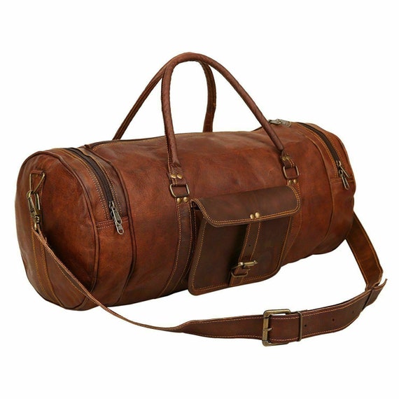 vintage leather duffle bag