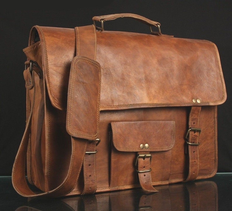 Mens Genuine Vintage Leather Satchel Messenger Man Hand Bag Laptop Briefcase Bag