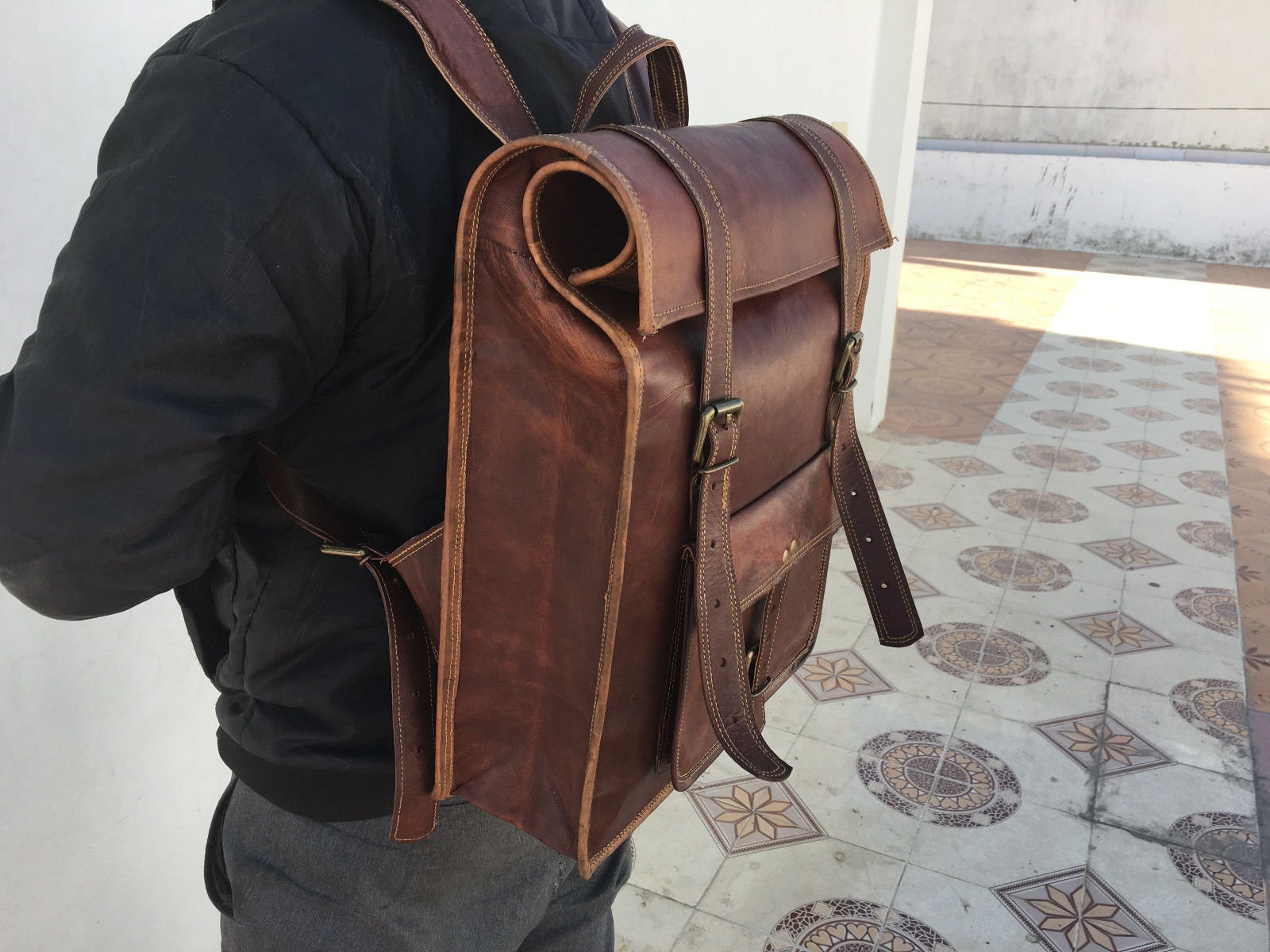 Vintage Men's Leather Backpack Messenger Bags Satchel Laptop Travel Rucksack New Vintage Men's Leather Backpack Messenger Bags Satchel Laptop Travel Rucksack New