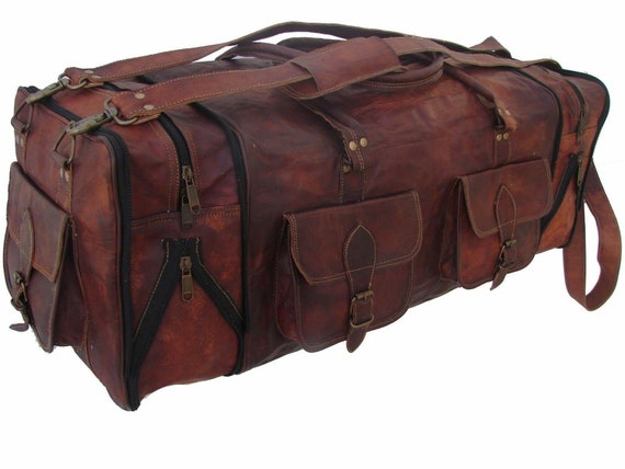 Women/'s genuine Leather large vintage duffle travel gym weekend overnight bag