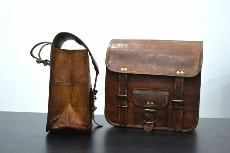 2 Side Motorcycle brown bag Leather Pouch 2 bags Saddle Bag goat leather bag