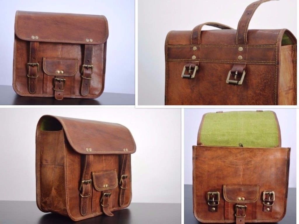 brown leather panniers
