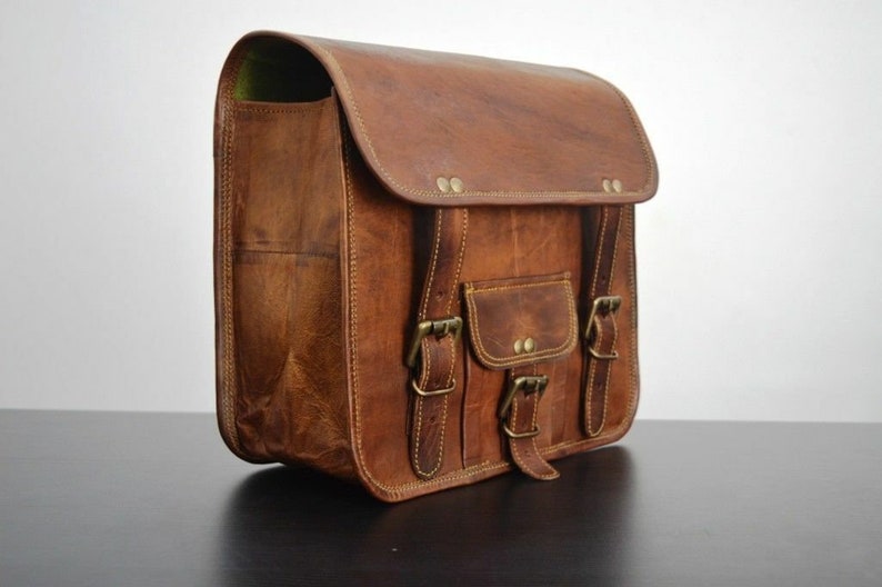 2 Side Motorcycle brown bag Leather Pouch 2 bags Saddle Bag goat leather bag