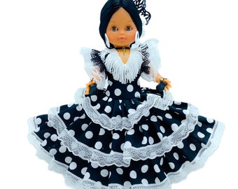 Muñeca de colección de 35 cm vestido regional edición limitada típico andaluza flamenca negro fabricada en España por Folk Artesanía Muñecas