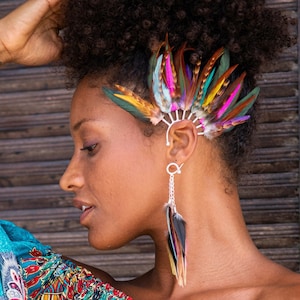 Statement Rainbow Feather Ear Cuff