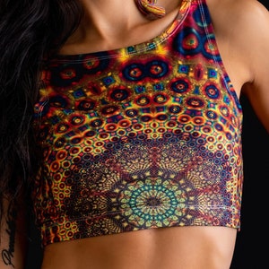 Women's Kaleidoscope Print Stretch Yoga Festival Rave Beach Crop Top