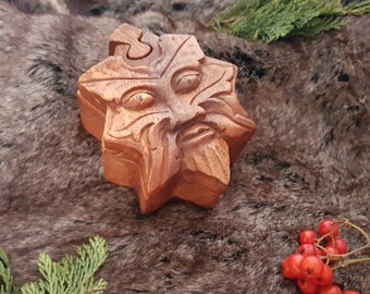Hand Carved Wooden Trinket Jewellery Puzzle Box, Green-Man