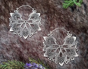 White Brass Ornate Flower Drop Earrings