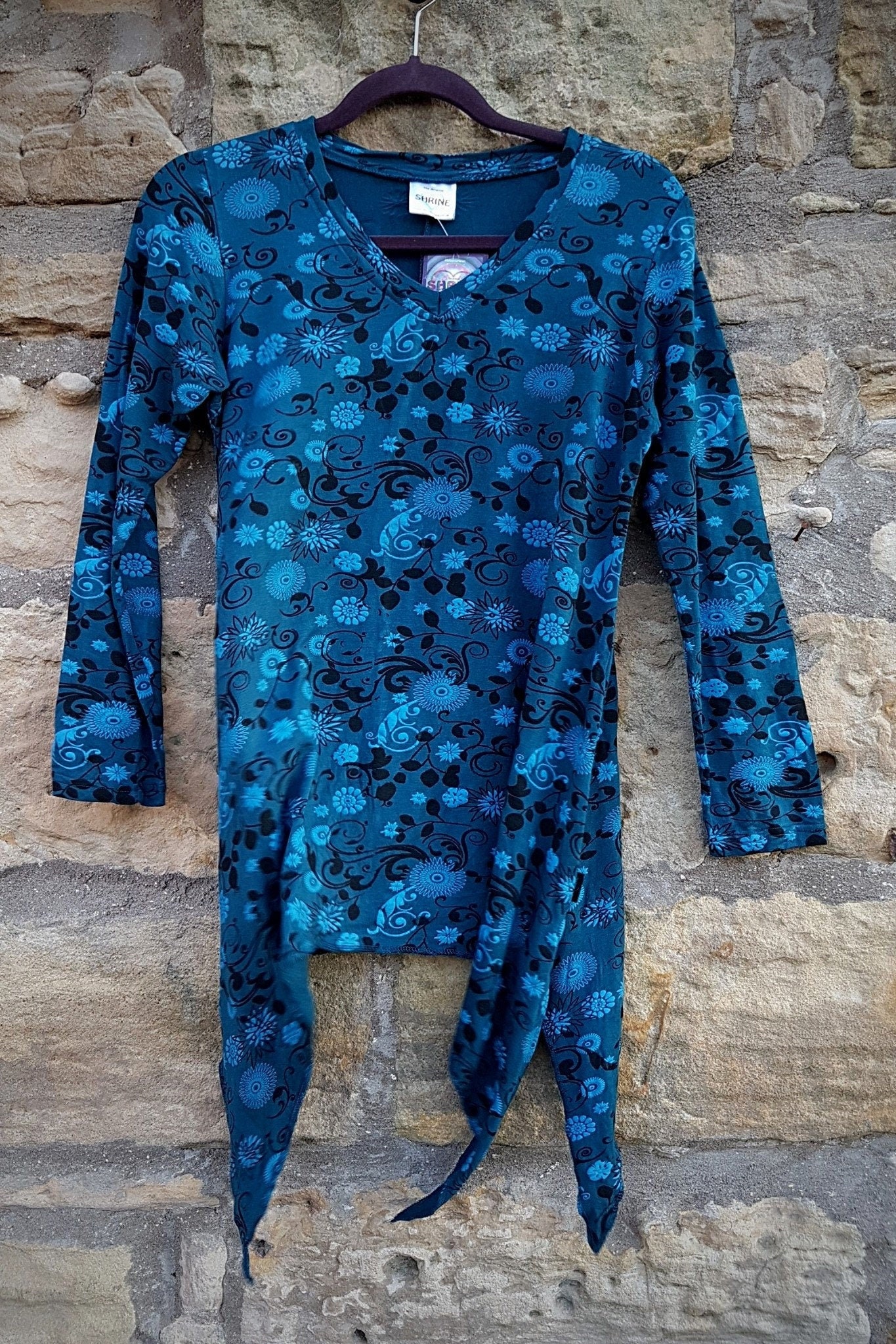 Turquoise Cotton Stretch Ladies Top With Flower Print With - Etsy UK